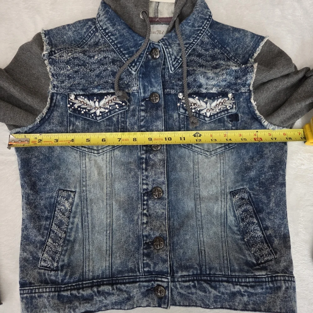 Miss‎ Me Jean Jacket Girls Med Cotton Sleeve hooded Embellished Beaded